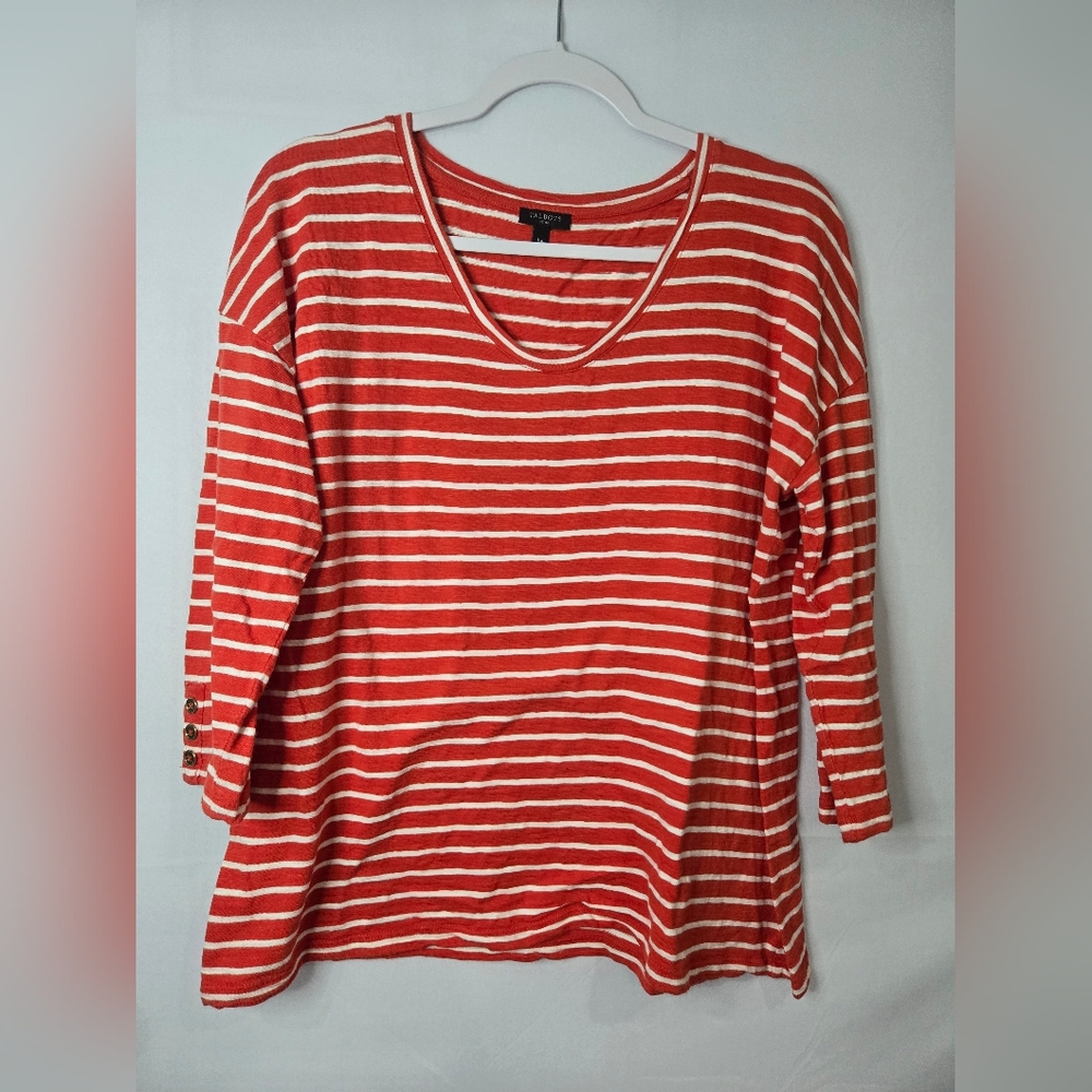 Talbots Red and White Striped 3/4 Sleeve Top Size Petite Large